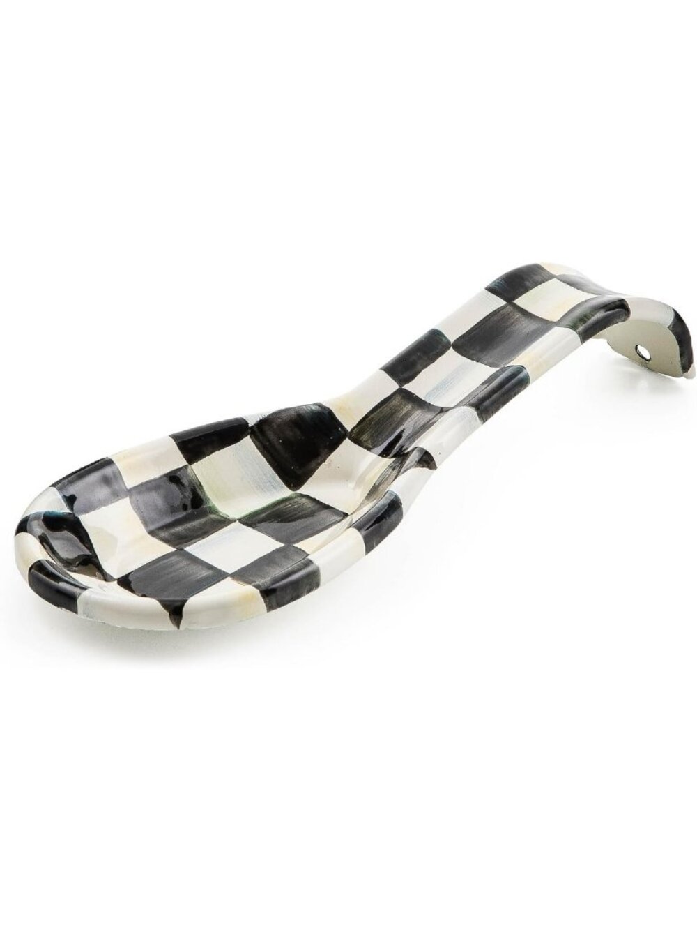Stylish Enamel Spoon Rest - Black & White Checkered Design for Kitchen Decor